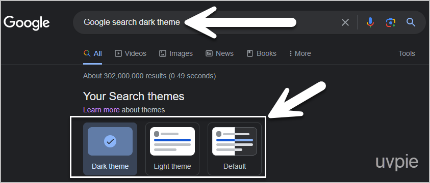 Change theme with search prompt