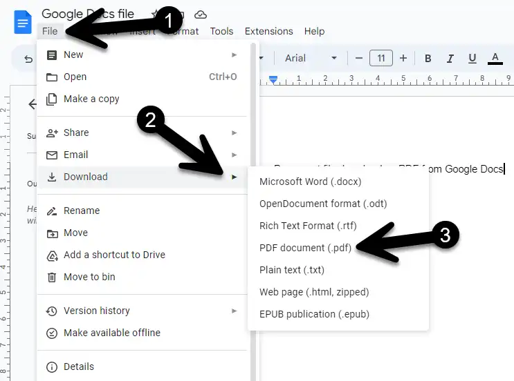 Download PDF from Google Docs