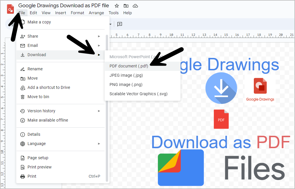 Google Drawings download as PDF file