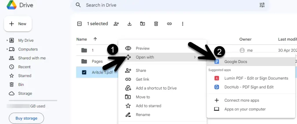 PDF Convert to Google Docs in Drive