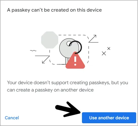 Passkey can't created use another device