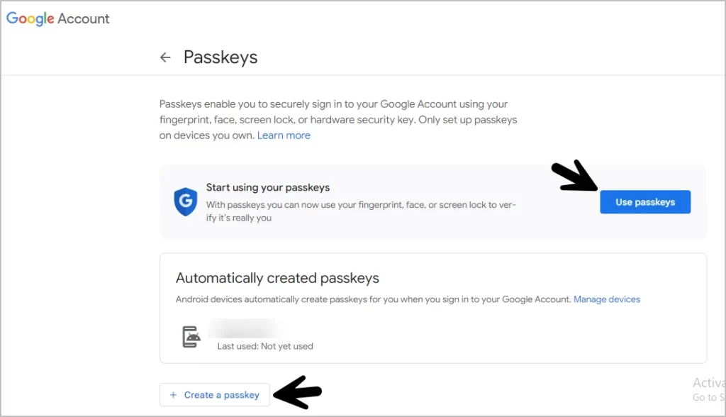 Use Passkey create a passkey